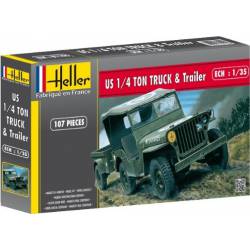 Jeep Willis y trailer. HELLER 81105