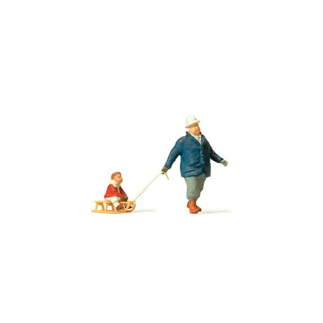 Man towing sledge with child. PREISER 28078