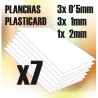 Plasticard, 0.5, 1 y 2 mm (x7). GREEN STUFF WORLD 366095