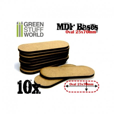 MDF Bases - Oval Pill, 25x70 mm (x10). GREEN STUFF WORLD 9133