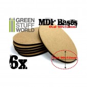 MDF Bases - Oval Pill, 90x52 mm (x6). GREEN STUFF WORLD 9199