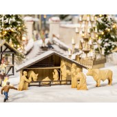 Christmas Market Crib with Figures in Wood Look. NOCH 14394