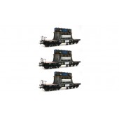 3 piece set: Heavy duty flat wagons, DB. ROCO 76158