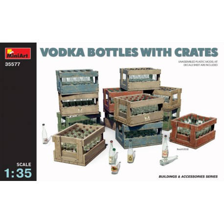 Vodka bottles and crates.