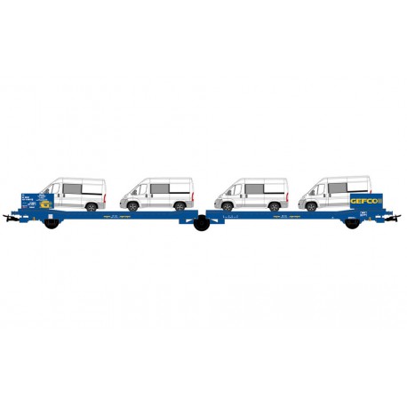 Flat car “GEFCO”. For industrial vehicles. Loaded with vans.