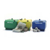 Glass and paper recycling containers.