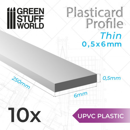 10 perfiles Plasticard fino 0.5x6mm.