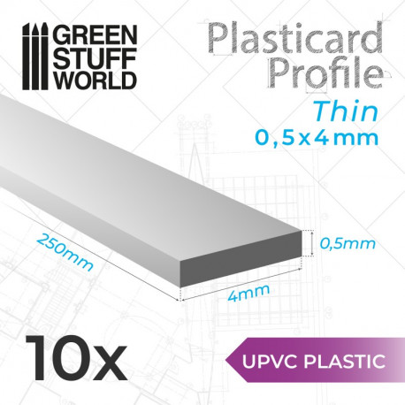 10 perfiles Plasticard fino 0.5x4mm.