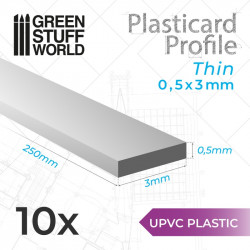 10 perfiles Plasticard fino 0.5x3mm.