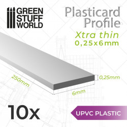 10 perfiles Plasticard ultra fino 0.25x6mm.