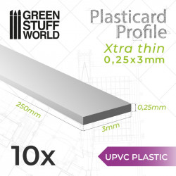 10 perfiles Plasticard ultra fino 0.25x3mm.