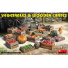 Vegetables and wooden crates.