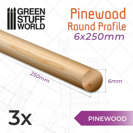 Varilla redonda madera pino 6x250mm (x3).