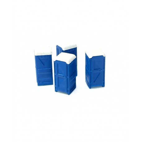 Blue portable toilettes.