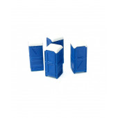 Blue portable toilettes.