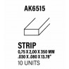 Styrene strip 0,75 X 2 mm.