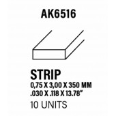 Styrene strip 0,75 X 3 mm.