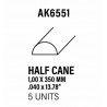 Styrene half cane 1 diameter x 350 mm.