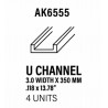 Styrene U profile 3 width x 350 mm.