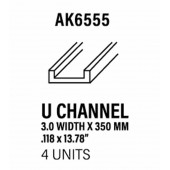 Styrene U profile 3 width x 350 mm.