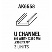 Styrene U profile 6 width x 350 mm.