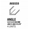 Styrene L profile 1,5 x 1,5 x 350 mm.