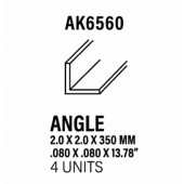 Styrene L profile 2 x 2 x 350 mm.