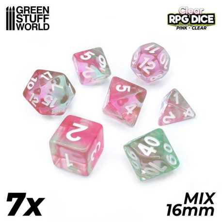 16 mm Dice, clear pink.