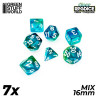 Mix 16 mm Dice, green/turquoise. 7 units.