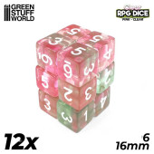 D6 16 mm Dice, pink/clear.