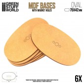 MDF Bases - Oval Pill, 75x46 mm (x6). GREEN STUFF WORLD 9198