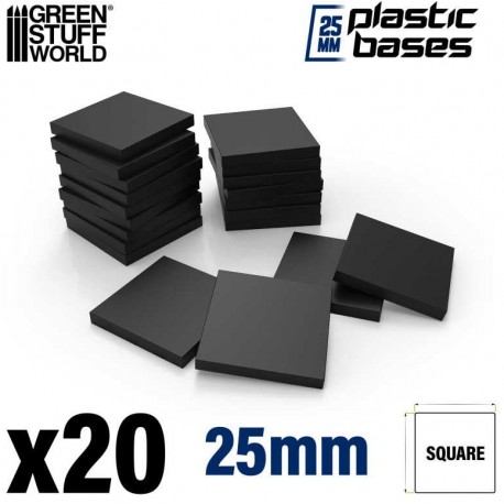 Black plastic bases - square, 25 mm (x20).