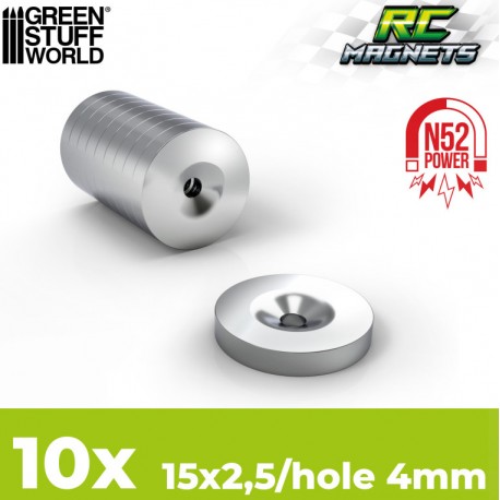 Neodymium Magnets 15x2,5mm with hollow - 10 units (N52).