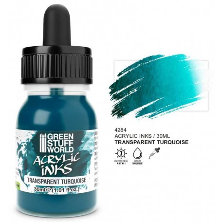 Acrylic ink transparent turquoise , 30 ml.