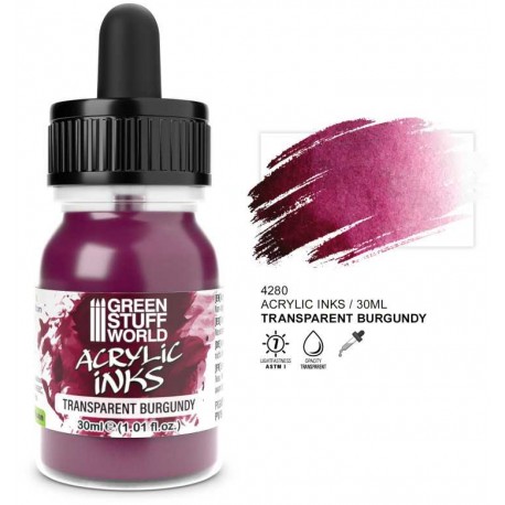 Acrylic ink transparent burgundy, 30 ml.