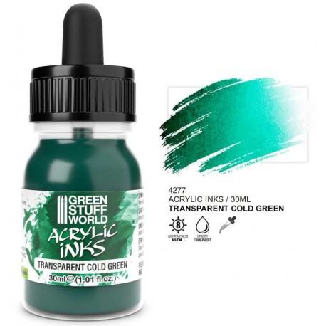 Acrylic ink transparent cold green, 30 ml.