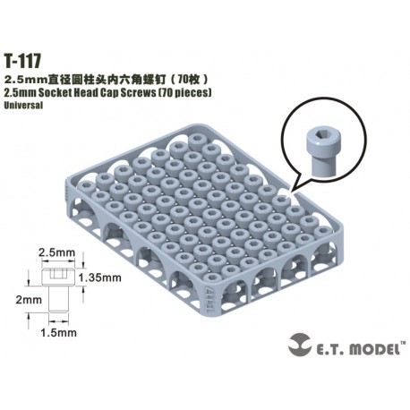 2.5 mm Socket Head Cap Screws (70 pieces).