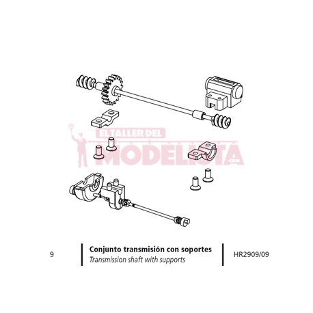 Conjunto transmisión con soportes, dresina KLV.