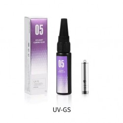 Adhesivo transparente, endurece con ultravioleta.