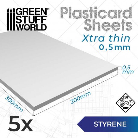 Styrene sheets 0.5 mm (x5).