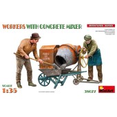 Workers with concrete mixer.