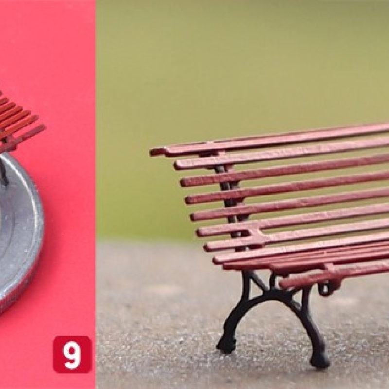 1:87 scale wood bench.